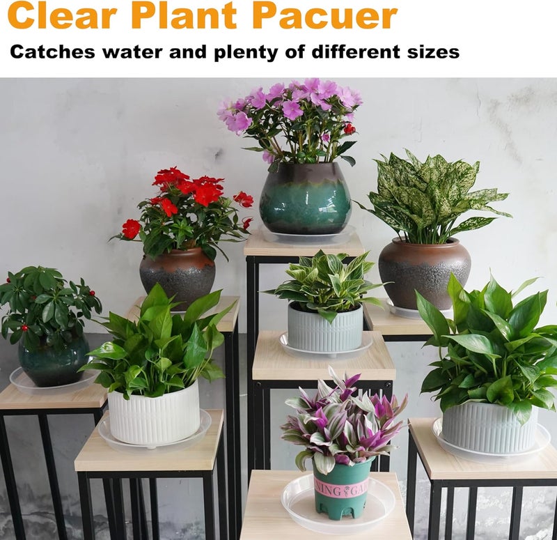 LWALRS Plant Saucer Tray 8 inch, 6 Pack Plastic Plant Saucers for Indoors Outdoor, Heavy Duty Drainage Drip Water Trays for Planter Pots Flower, Flower Saucers for Pots Base (8", Clear) - Image 3